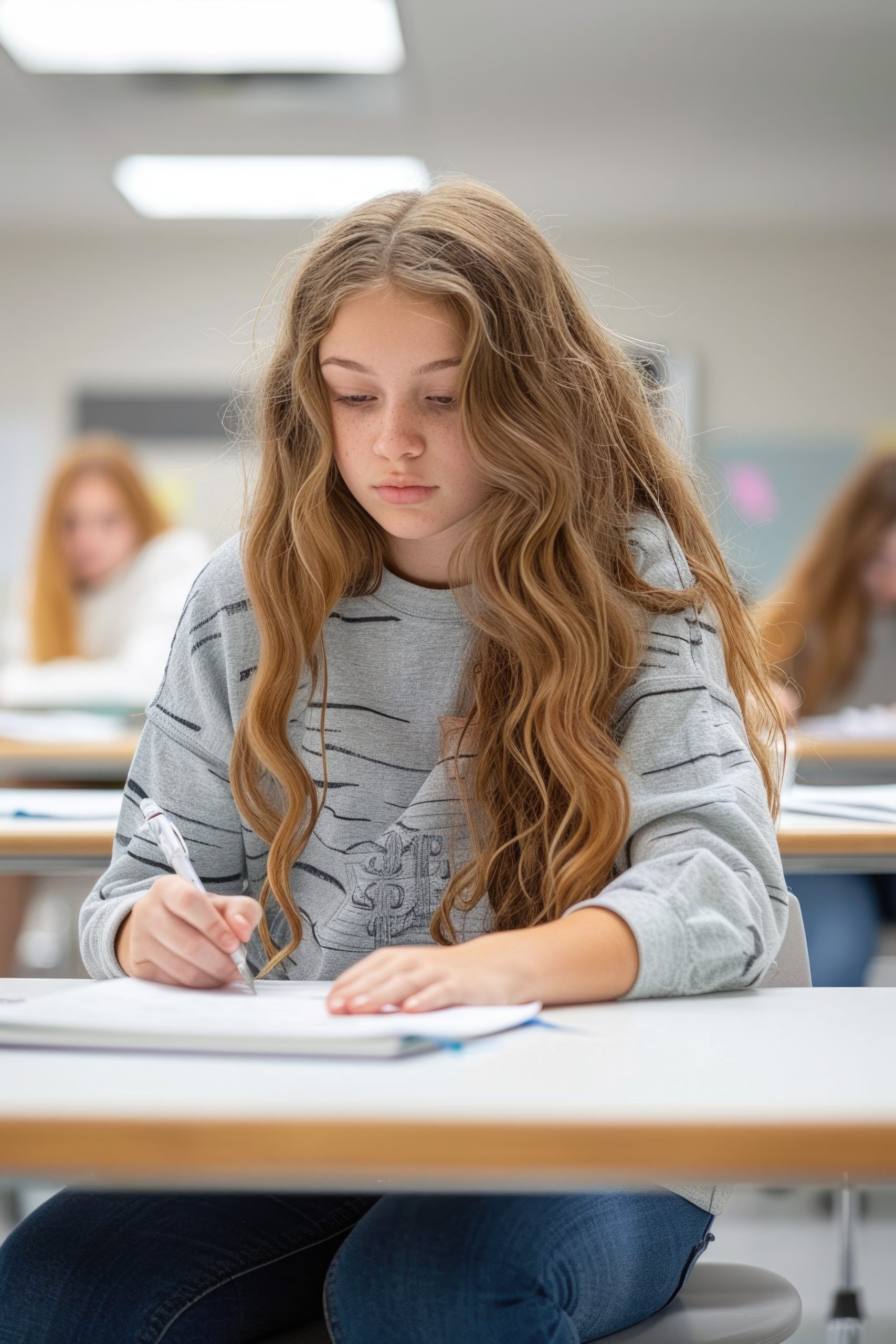 High school student working through Algebra II problems at a desk in a classroom with Tutor of Dragons in Southlake, Texas