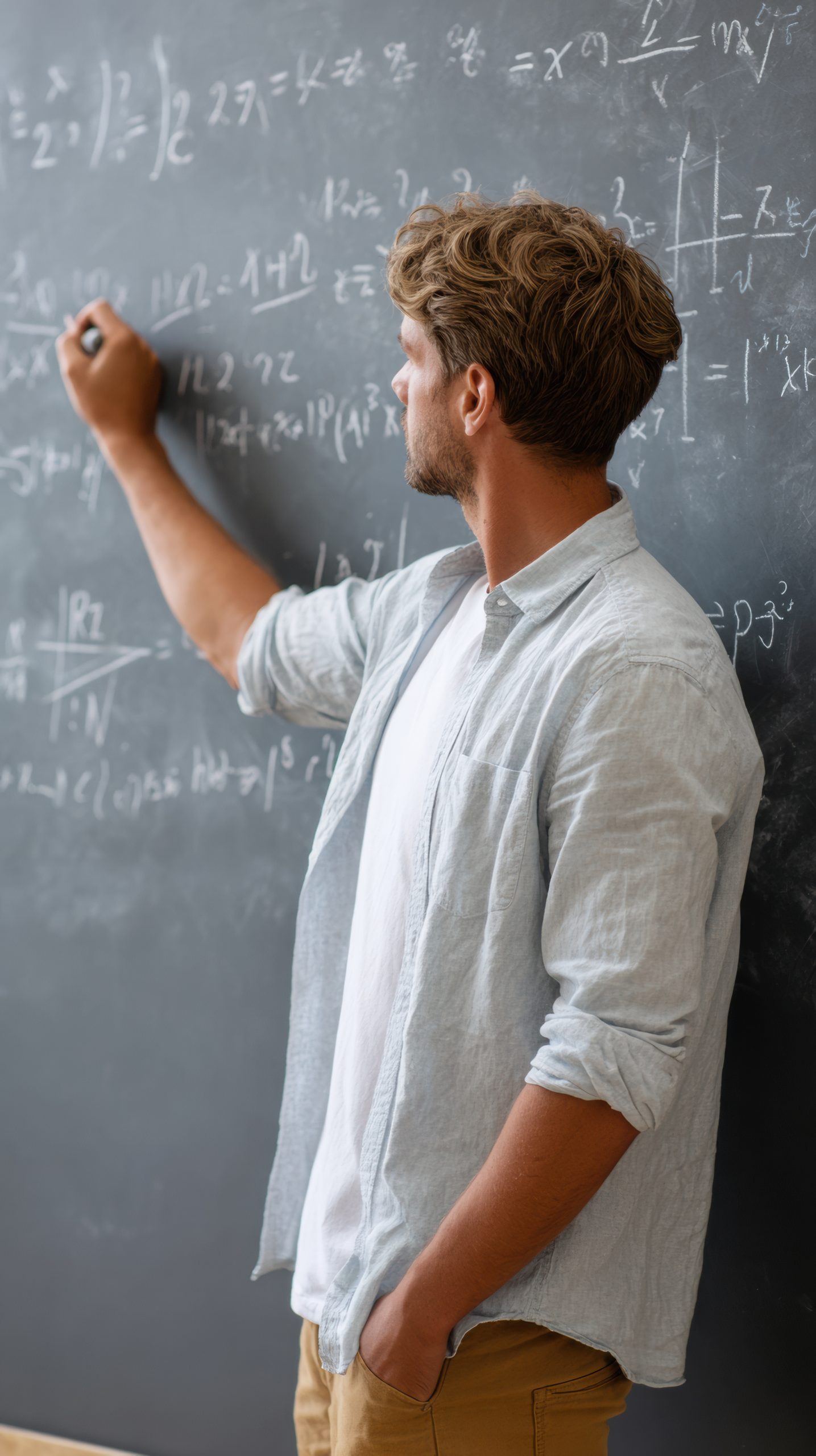 Tutor writing advanced algebra equations on a chalkboard during Algebra II tutoring with Tutor of Dragons in Southlake, Texas