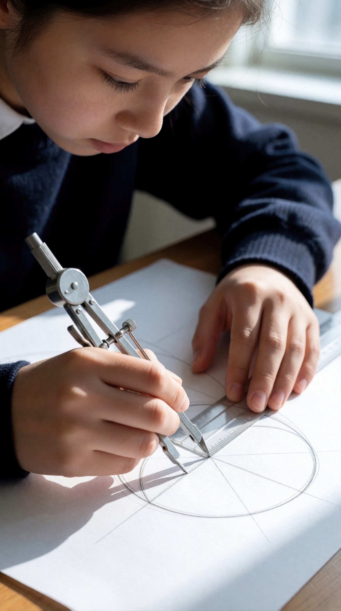 Student using a compass and ruler to construct a circle during Geometry tutoring with Tutor of Dragons in Southlake, Texas